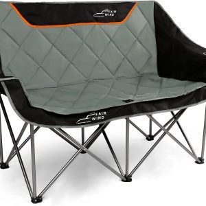 FAIR WIND Oversized Fully Padded Camping Chair Folding Loveseat Camping Couch Double Duo Chair Heavy Duty Quad Fold Arm Chair with Cup Hold - Supports 650 LBS Black