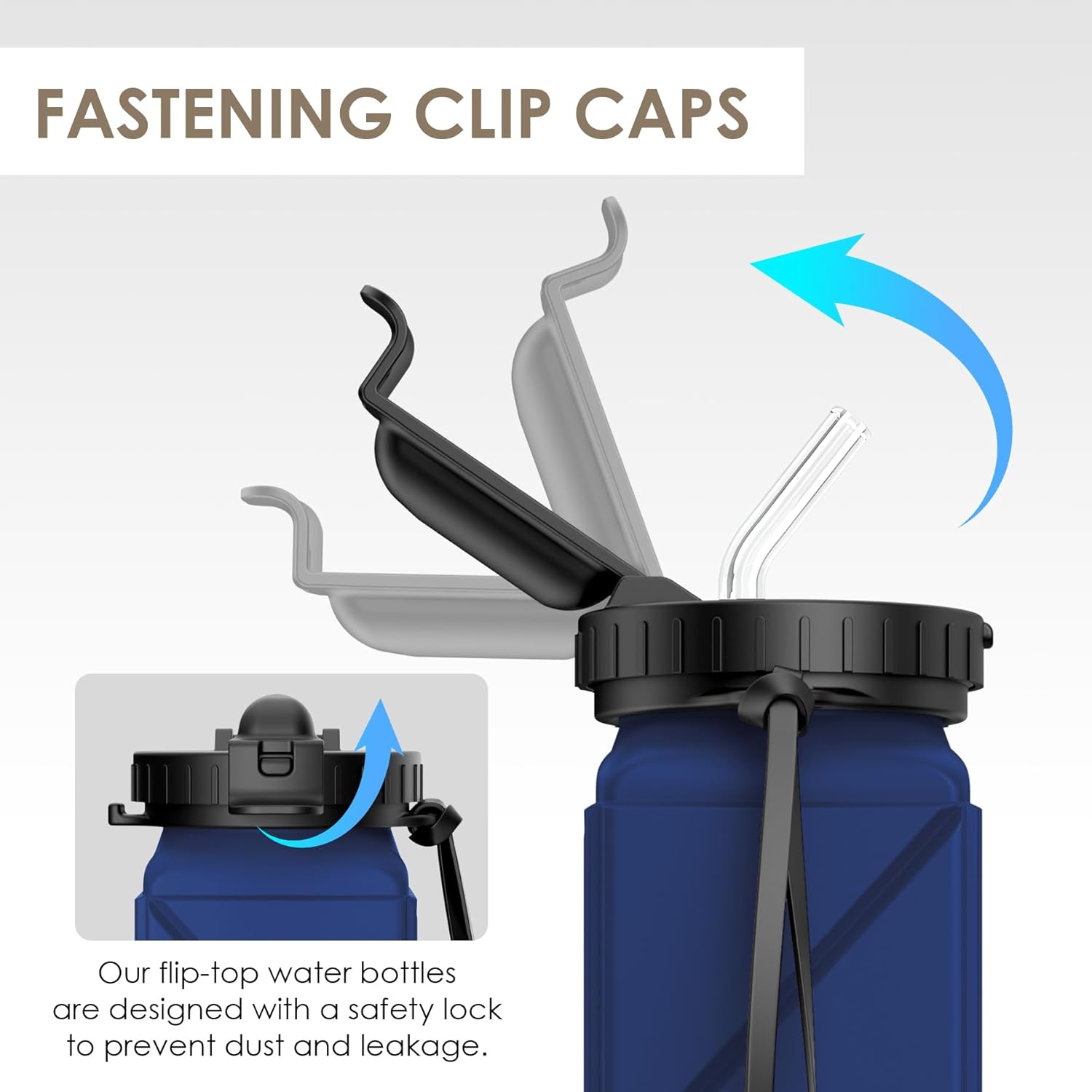 INNERNEED Collapsible Drinking Water Bottle with Straw, Reuseable Leakproof BPA Free Silicone Foldable Sports Gym Bottle, with Carrying Strap (1pack, Dark Blue) - Image 4